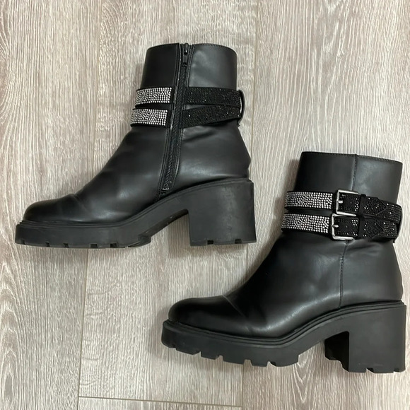 Steve Madden North Chunky Platform Boots Embellished Buckle Straps Black 10 - Picture 14 of 16